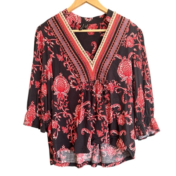 BLANK London (Anthropologie) M EUC V-Neck Blouse - Black and Red Floral- boho - Picture 2 of 14